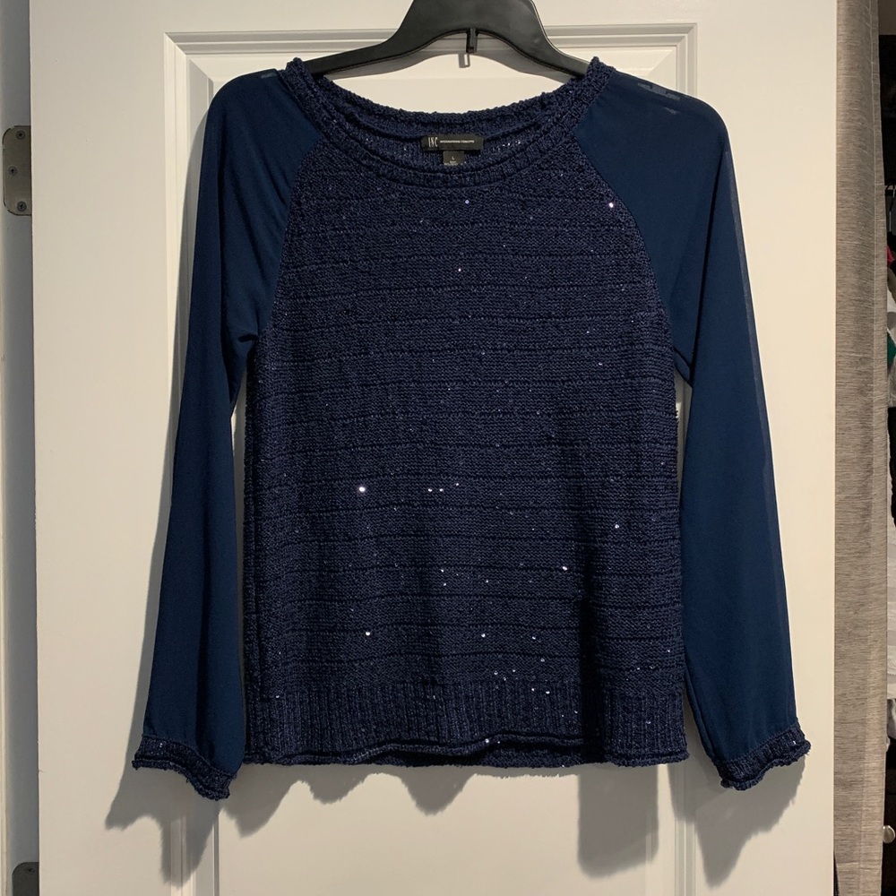 Inc sheer sleeves sequin top